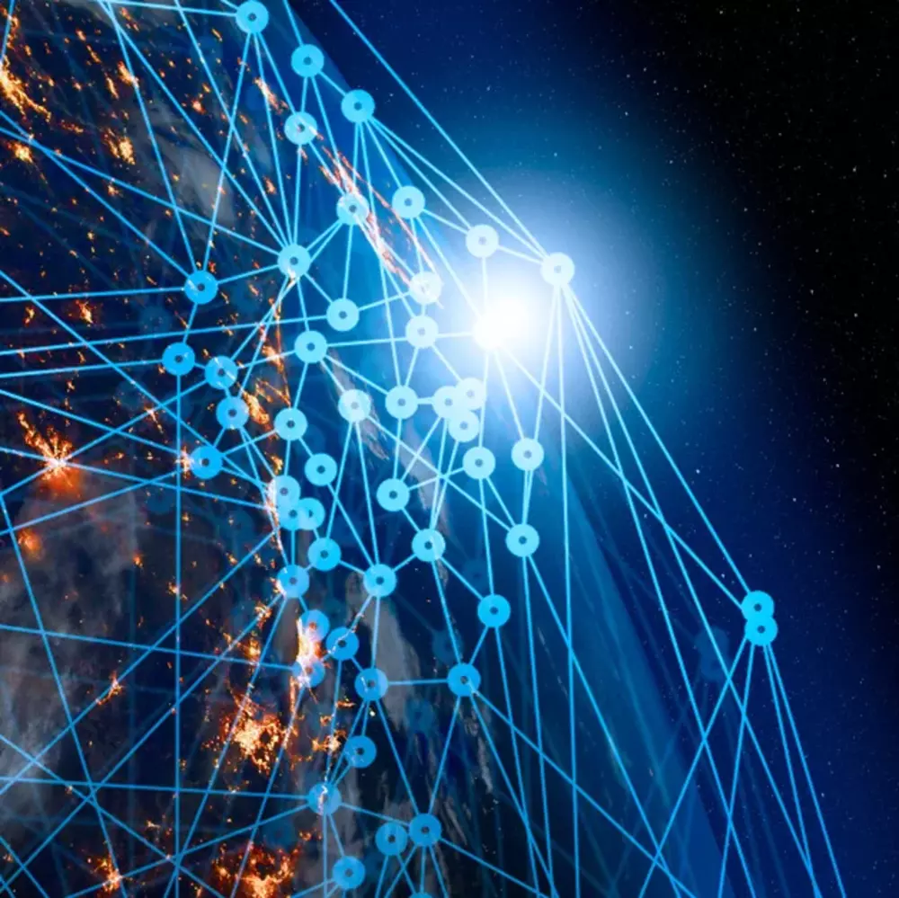 Weltumspannendes Netzwerk, futuristisch gezeichnet